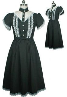 Black Sheer Lace Puff Sleeves Victorian Dress Clothing