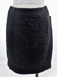 Michael Kors Black Sequin Fringe Trim Tweed Skirt 16