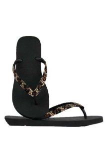 Jack Top Swarovski Crystal Flip Flops (39/40, Black/Leopard) Shoes