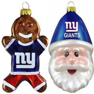 NFL New York Giants Blown Glass Gingerbread Man & Santa