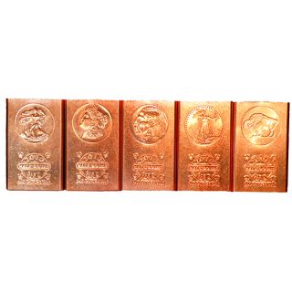 999 Pure Copper Bullion Bars In 5 Different Collectible 2012 Designs