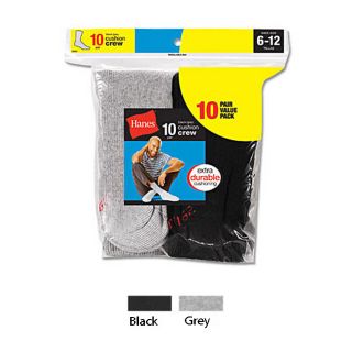 Hanes Mens Work Crew Black/ Grey Socks (Pack of 10)