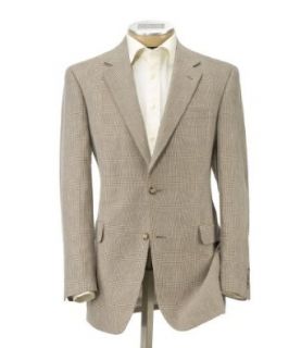 Button Linen/Wool Sportcoat (TAN/CREAM PLAID, 46 SHORT) Clothing