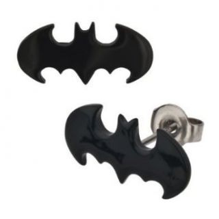 DC Comics Black Batman Cutout Logo Stainless Steel Stud