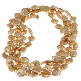 Goldtone Freshwater Pearl and Crystal Twisted Necklace (13 14 mm