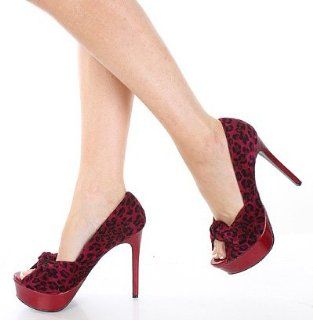 com Red or Grey Velvet Animal Printed Peep Toes Platform Heels Shoes