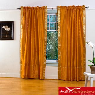Mustard Yellow Sheer Sari 84 inch Rod Pocket Curtain Panel Pair (India