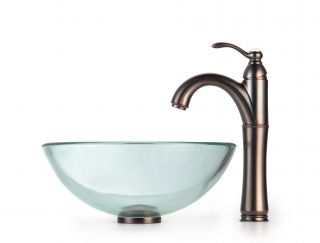 Kraus Clear 14 inch Glass Vessel Sink and Rivera Bathroom Faucet