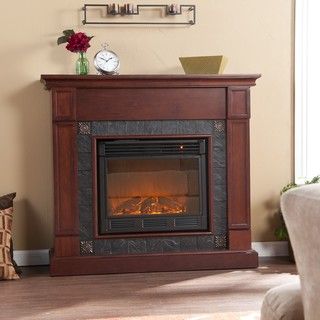 Routh Cherry and Gray Faux Slate Electric Fireplace