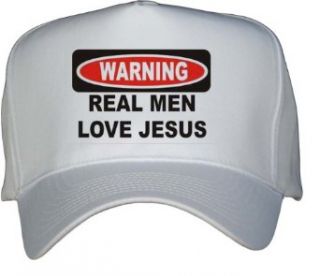 WARNING REAL MEN LOVE JESUS White Hat / Baseball Cap