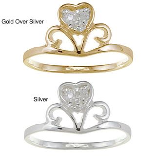 Gold over Silver/ Sterling Silver Clear CZ Heart Crown Baby Ring