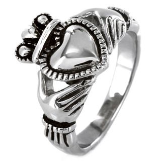 Stainless Steel Black Outlined Irish Claddagh Ring