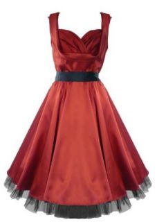50s Satin Evening Cocktail Party Dress Deep Red Clothing