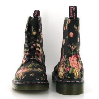 Victorian Flowers Black Canvas Womens Boots   Black   9 UK Shoes