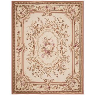  knotted French Aubusson Ivory Wool Rug (12 x 18)