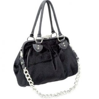 Dasein Faux Fur Handbag with alligator trim  Black