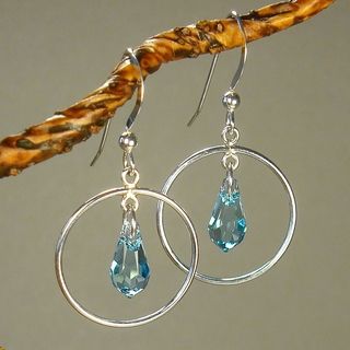 Jewelry by Dawn Hoops With Aquamarine Crystals Sterling Silver