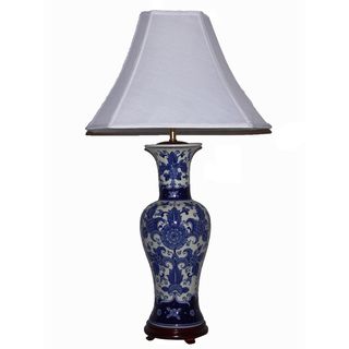 Crown Lighting Blue and White Tall Mum Floral Table Lamp