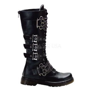 Knee Combat Boot W/Brass Knuckles Chain Black Faux Leather Shoes