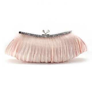 Falcate Shape Pleated Satin Clutch   Champagne Clothing