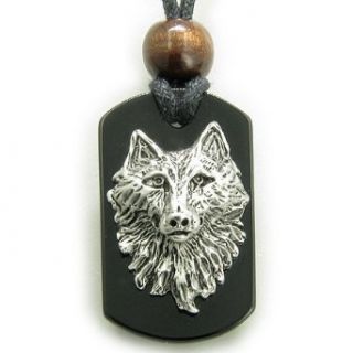 Wise Wolf Head Black Onyx Spiritual Protection Magic Tag
