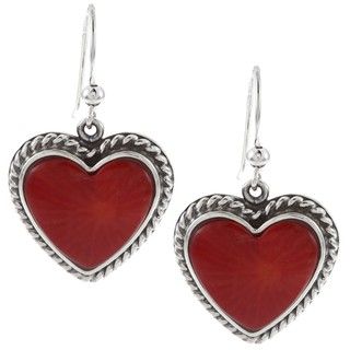 Southwest Moon Sterling Silver Red Coral Heart Earrings