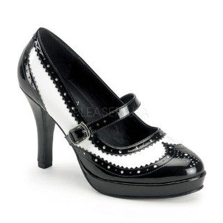 White Patent Gangster Mary Jane Shoe, 4 inch Black White Patent Shoes