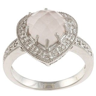 La Preciosa Silvertone Rose Quartz and Cubic Zirconia Heart Ring