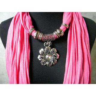 Pink Fashion Scarf Filigree Flower Pendant