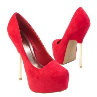 Platform Stiletto High Heel Pump Shoes, True Red Faux Suede Leather