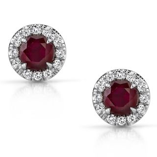 14k White Gold Ruby and 1/5ct TDW Diamond Earrings