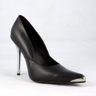inch Spikes Chrome Metal Heel Shoes Black Faux Leather Shoes