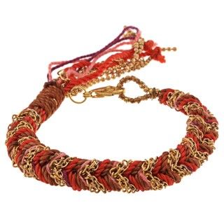Helene Gold Overlay and Red plated Braided Friendship Bracelet