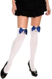 White With Blue Anchor Bow Thigh Highs Clothing