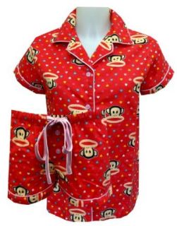 Paul Frank Julius and Hearts Red Flannel Shortie Pajamas