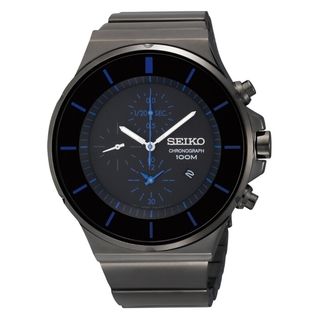 Seiko Mens Chronograph Black Ion Blue Accent Watch