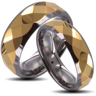 Tungsten Carbide Two tone Goldplated Faceted His and Her Wedding Band