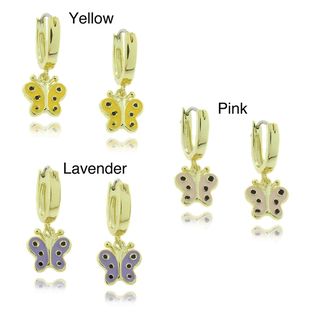 Molly and Emma 18k Gold Overlay Childrens Dangling Enamel Butterfly