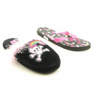 Girls Slipper and Flip Flop Black Shoes (Size 13)