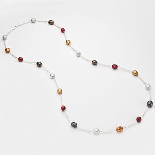 Pearlyta Silver Multi colored FW Baroque Pearl Necklace (9 10 mm