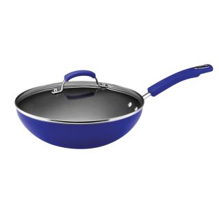 Rachael Ray Hard Enamel Cookware Blue Two Tone 11 Inch Covered Saute