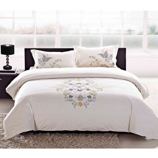 Hyacinth Embroidered King size 3 piece Duvet Cover Set