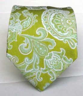 100% Silk Woven Lime Paisley Tie Clothing