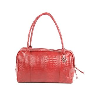 Claudia G. Croc embossed Red Leather Bowler Bag