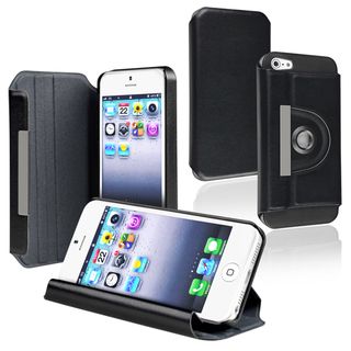 BasAcc Black Leather Swivel Case for Apple iPhone 5
