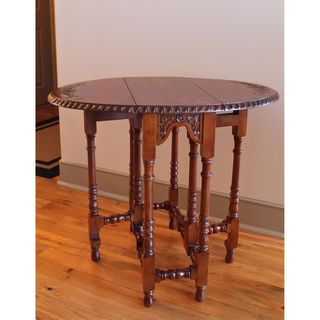 Hand Carved Mahogany Drop Leaf Oval Table