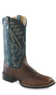 Leather Broad Square Toe Cowboy Boots   Thunder Rust / Denim Shoes