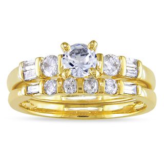 Miadora 10k Gold Created Sapphire and 1/2ct TDW Diamond Ring Set (G H