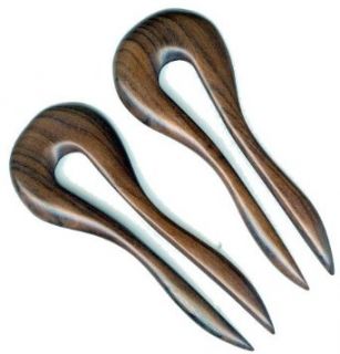 Matched Pair Bolivian Rose Wood Hair Forks Simple Round