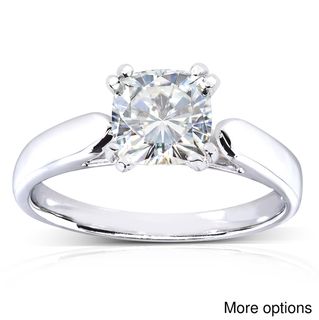 14k White Gold Cushion cut Moissanite Solitaire Engagement style Ring
